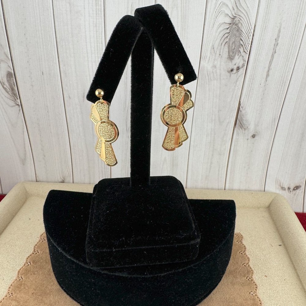Vintage NOS 14 Karat Yellow Gold 2 Tone Southwest Concho Dangle Earrings